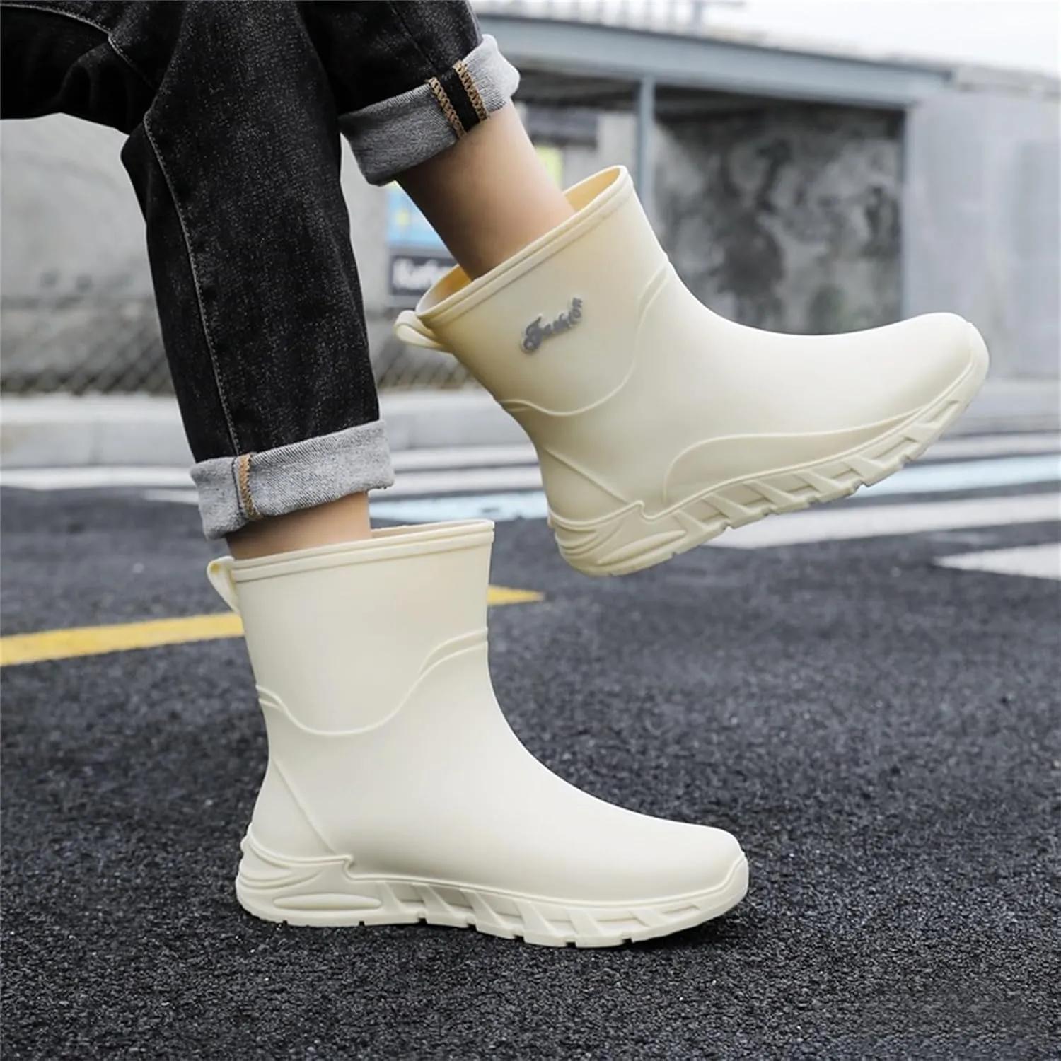 Women's Fashion Rain Boots Low Cut Short Tube Plastic Water Shoes with Non Slip Soles Warm Water Proof Rubber Boots