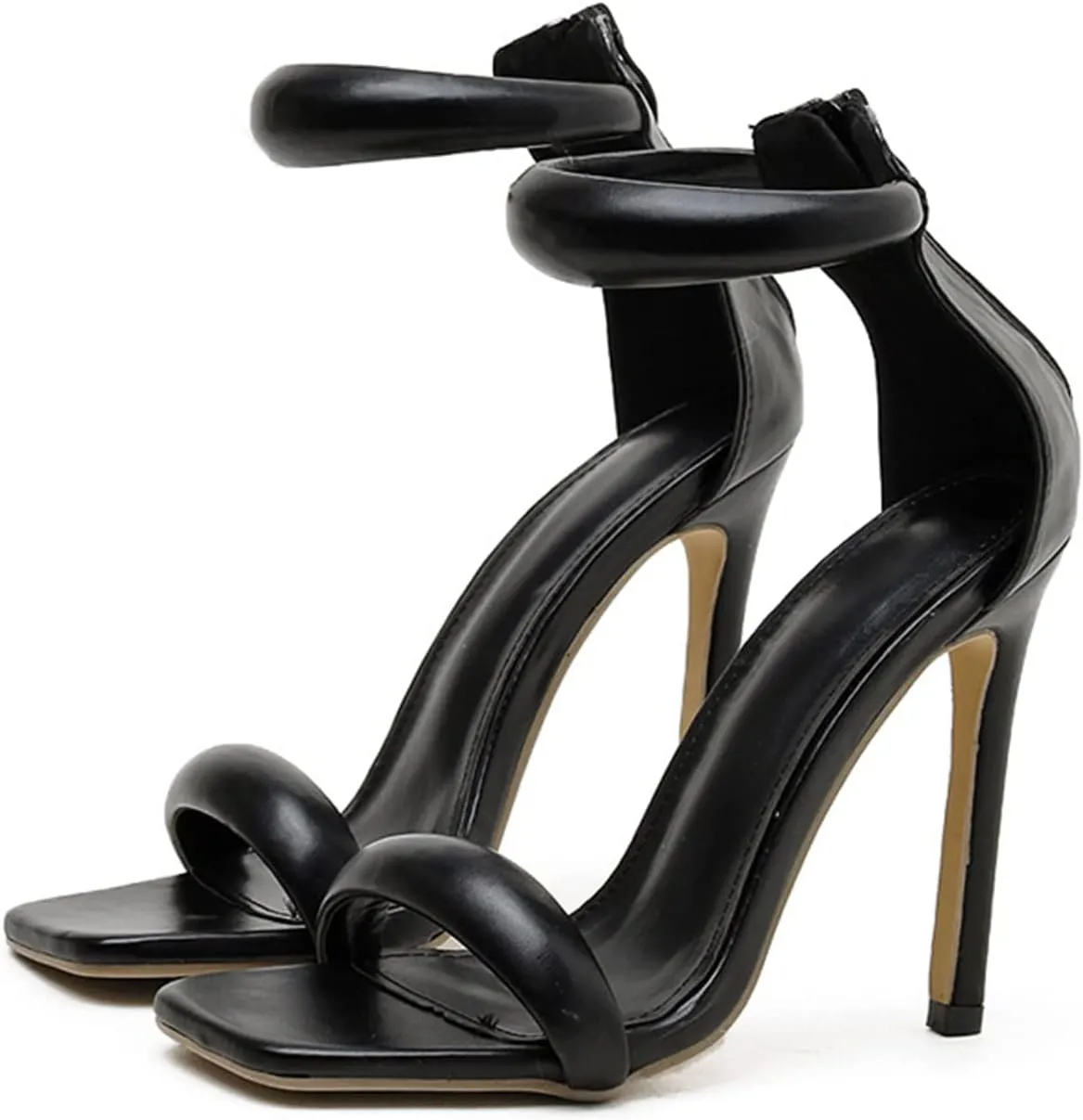 Women's Heel Sandal Square Open Toe Heeled Sandals Summer Stiletto High Heel Sandals with Zipper Womens Sandals Dress Sandals Party Shoes Womens Pumps Sandals,Black,42