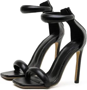 Women's Heel Sandal Square Open Toe Heeled Sandals Summer Stiletto High Heel Sandals with Zipper Womens Sandals Dress Sandals Party Shoes Womens Pumps Sandals,Black,42