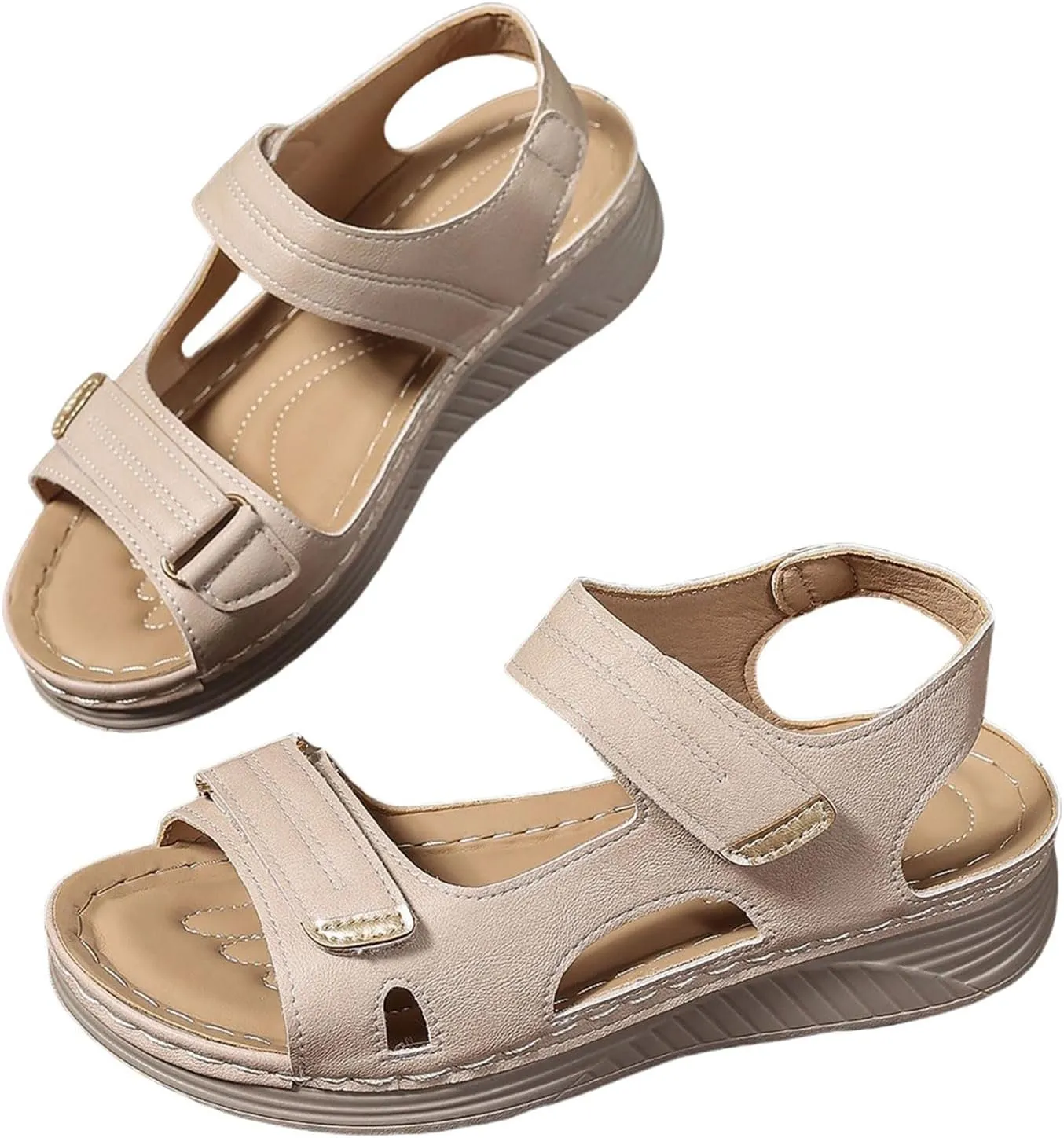 Womens Leather Sandals Wedg Heel Sandals Platform Open Toe Arch Support Shoes with Comfort Foam and Wide Widths Available Lightweight Ankle Strap Shoes