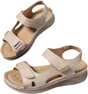 Womens Leather Sandals Wedg Heel Sandals Platform Open Toe Arch Support Shoes with Comfort Foam and Wide Widths Available Lightweight Ankle Strap Shoes