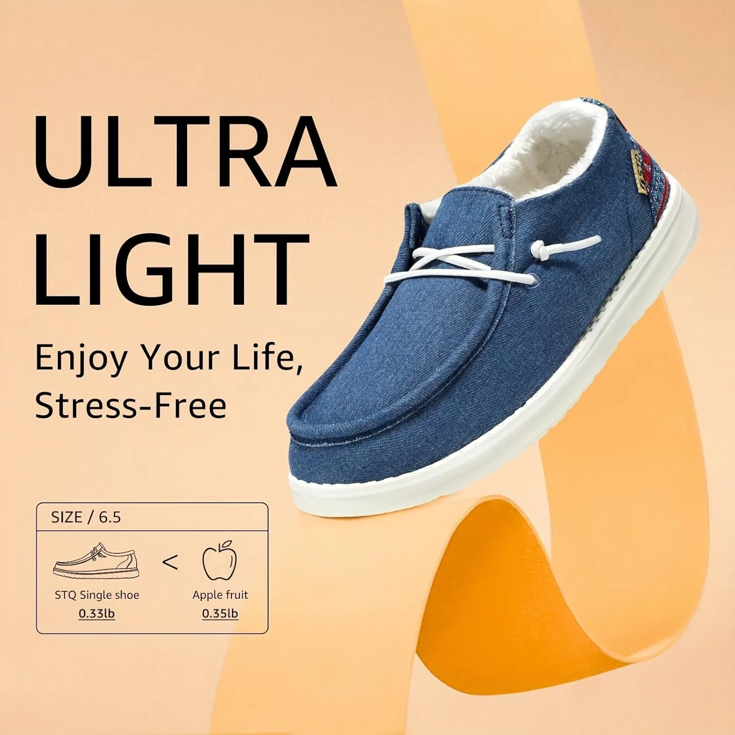 Women's Non-Slip Orthopedic Casual Shoes Fur Lining Canvas Sneakers with Arch Support Warm Boat Loafers Lightweight Casual Boat Shoes
