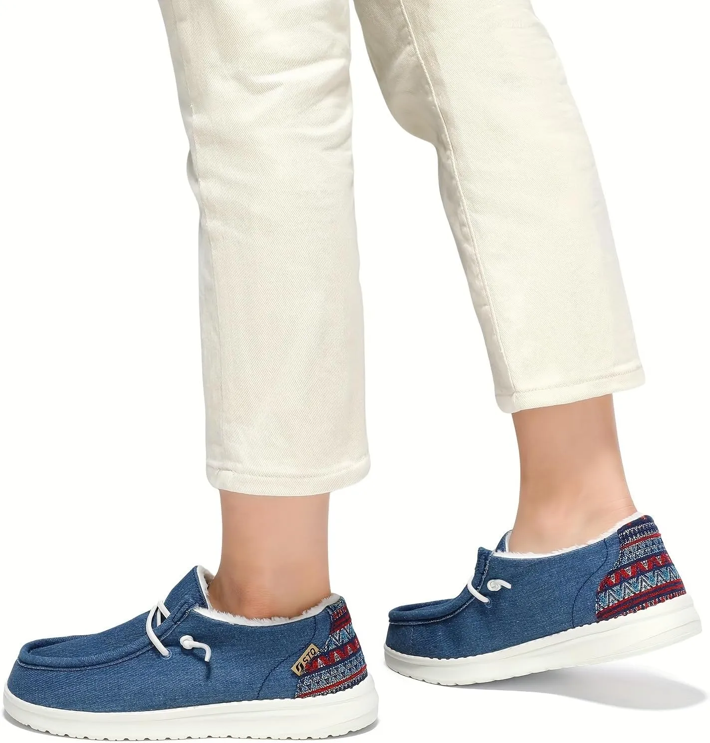 Women's Non-Slip Orthopedic Casual Shoes Fur Lining Canvas Sneakers with Arch Support Warm Boat Loafers Lightweight Casual Boat Shoes