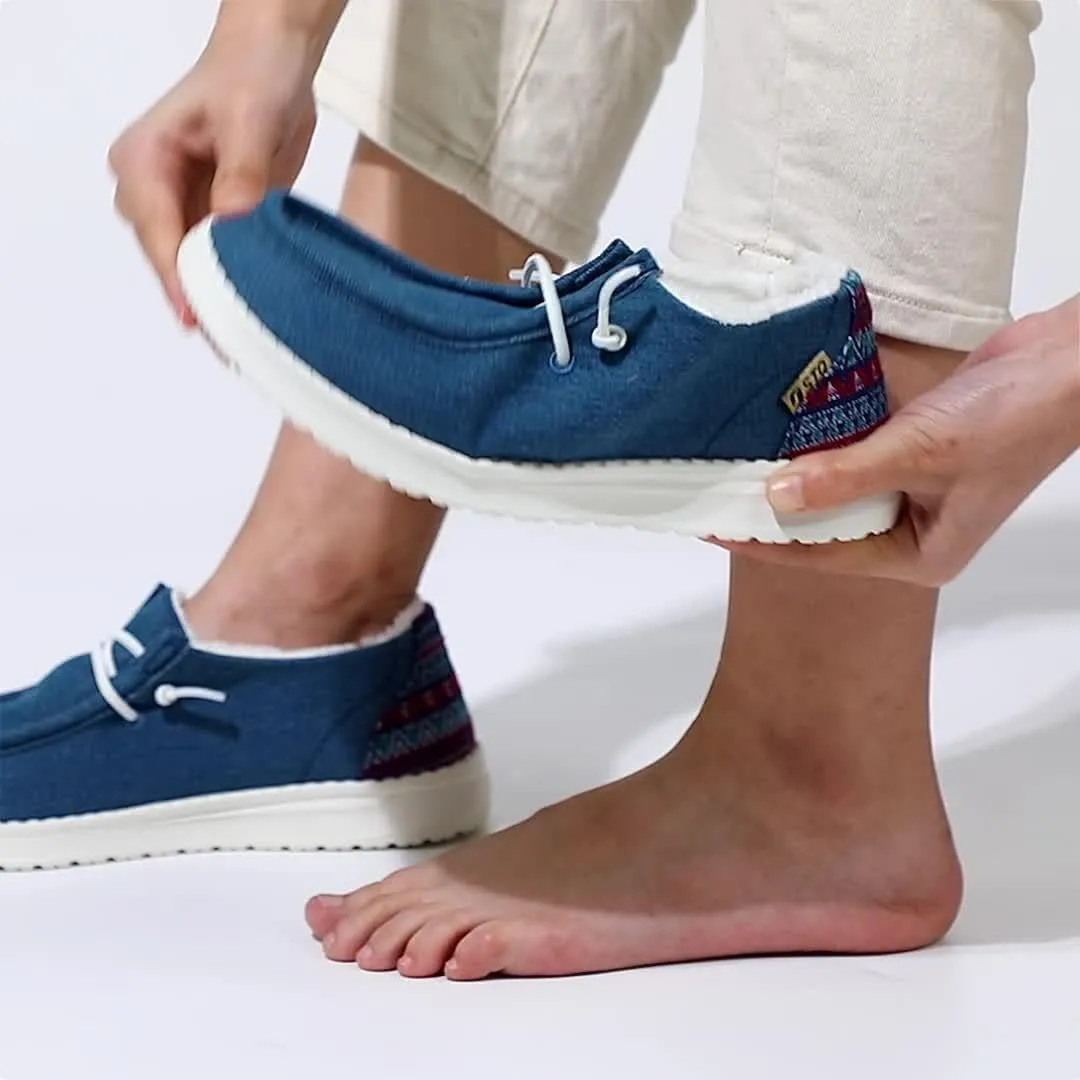 Women's Non-Slip Orthopedic Casual Shoes Fur Lining Canvas Sneakers with Arch Support Warm Boat Loafers Lightweight Casual Boat Shoes