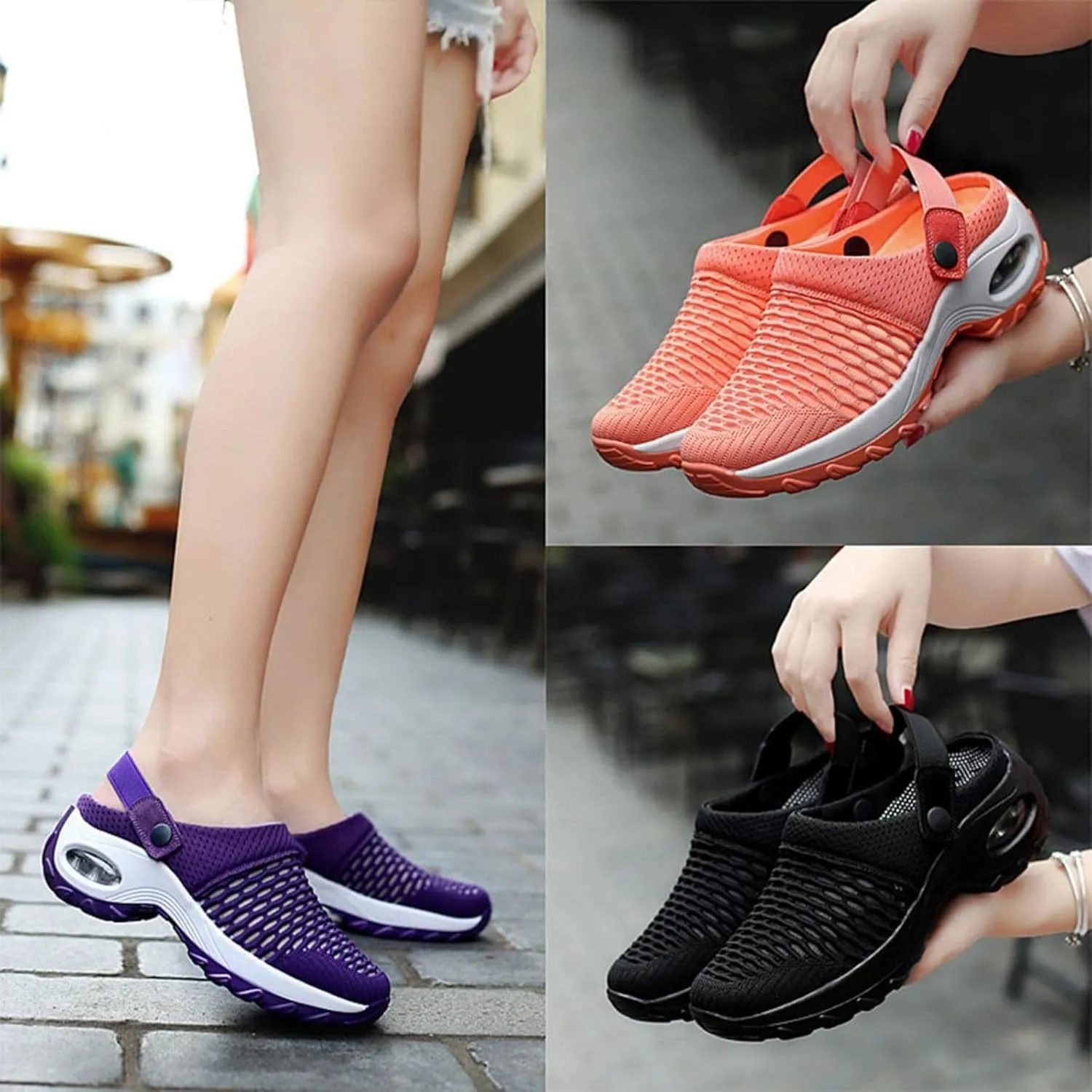 Women's Orthopedic Clogs with Air Cushion Support to Reduce Back and Knee Pressure Slippers Sandals Slip on Stretch Wide Walking Shoes Width Arch Mules Summer Mesh Sneaker Lightweight Outdoor