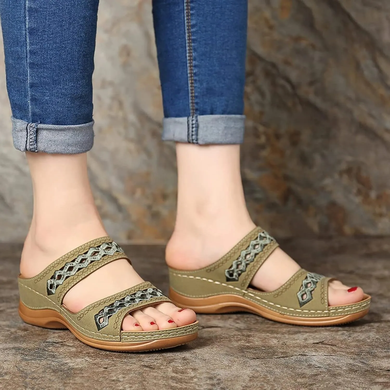 Womens Orthopedic Sandals Wide Width Open Toe Slip On Slides Casual Dressy Summer Beach Walking Platform Sandals