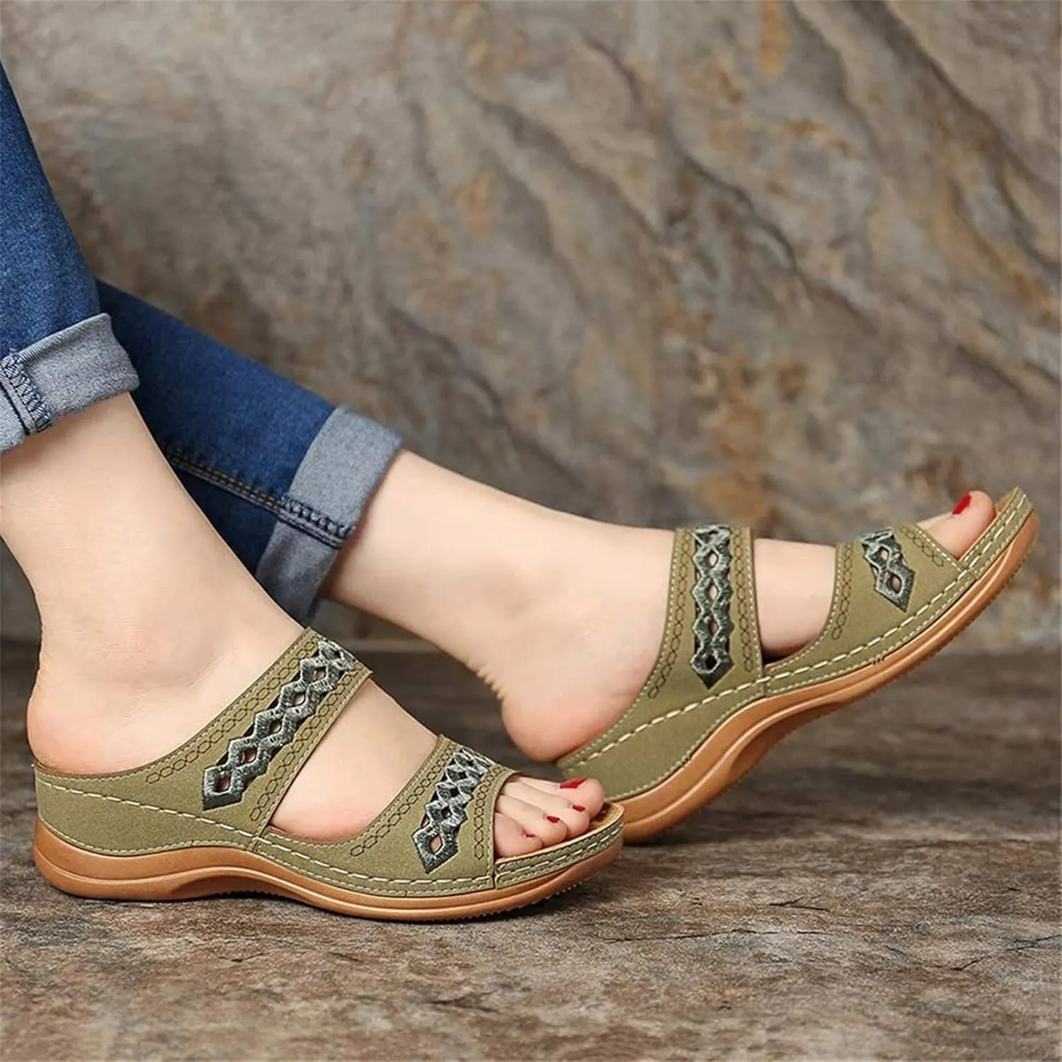 Womens Orthopedic Sandals Wide Width Open Toe Slip On Slides Casual Dressy Summer Beach Walking Platform Sandals