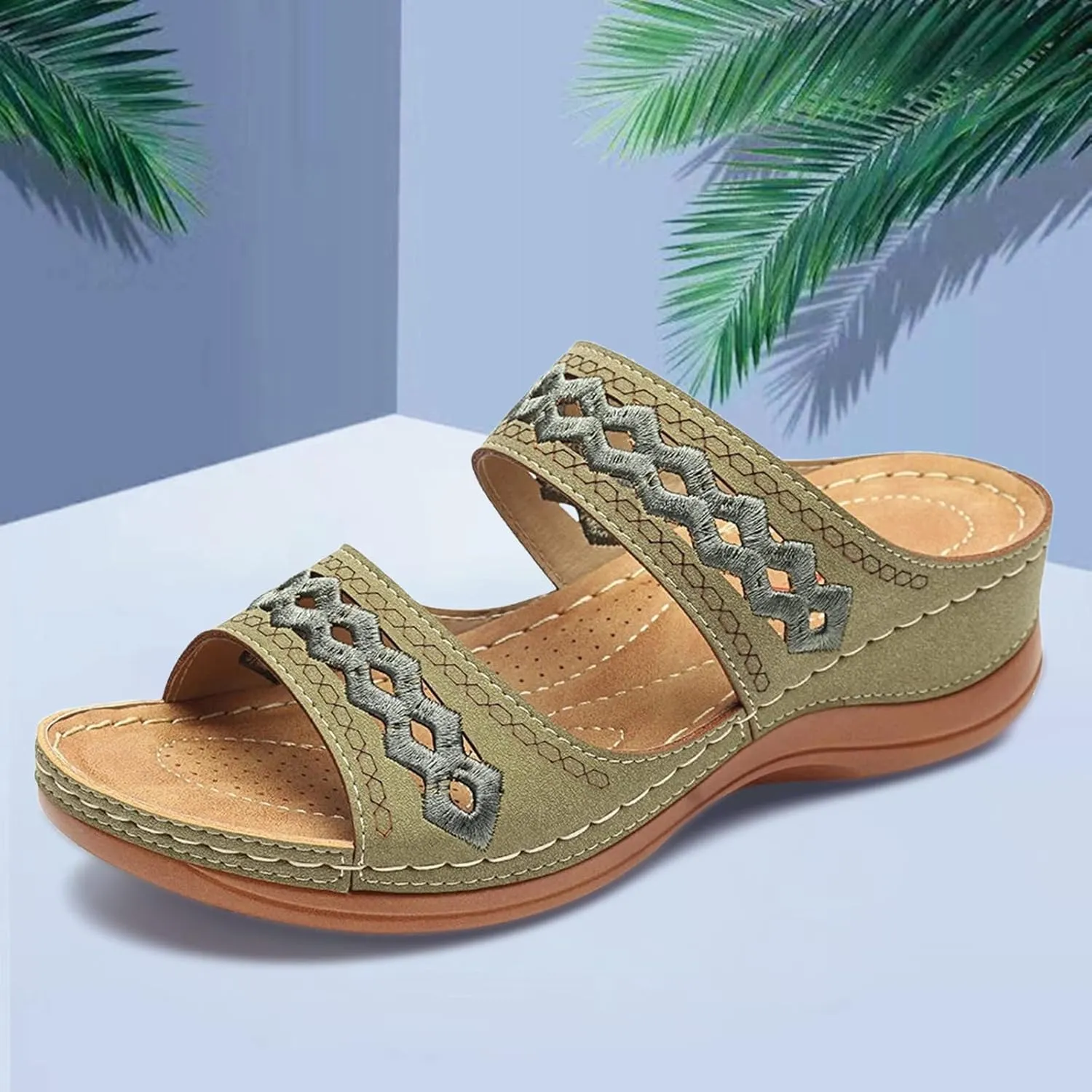 Womens Orthopedic Sandals Wide Width Open Toe Slip On Slides Casual Dressy Summer Beach Walking Platform Sandals
