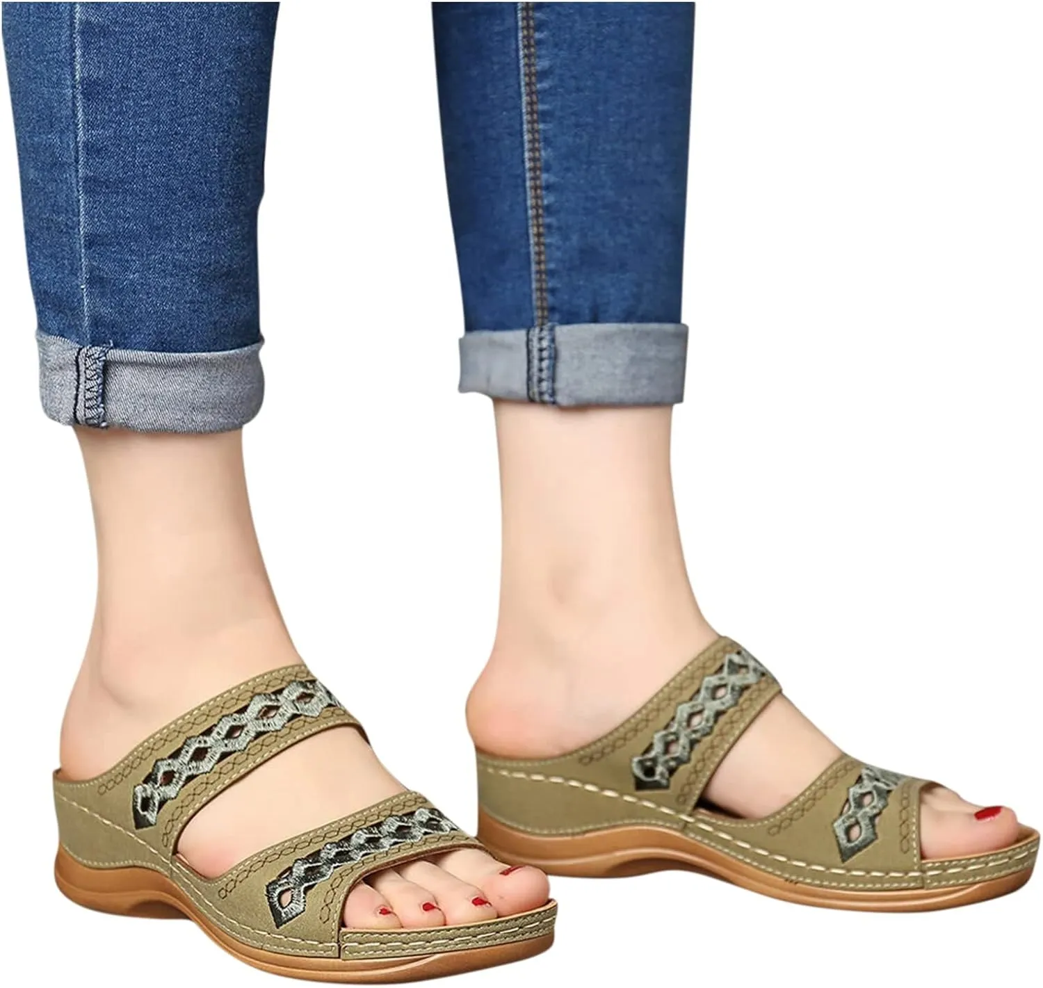 Womens Orthopedic Sandals Wide Width Open Toe Slip On Slides Casual Dressy Summer Beach Walking Platform Sandals