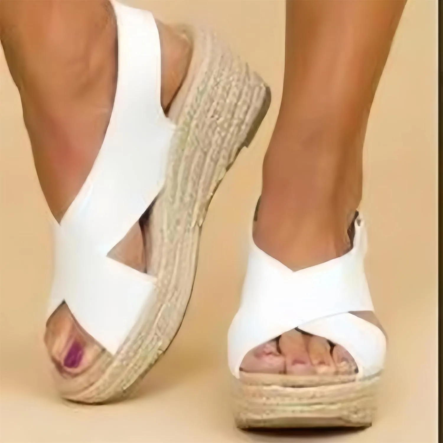 Women's Platform Espadilles Wedge Beach Sandals Summer Open Toe Ankle Strap Espadrille Low Slingback Criss Cross Comfortable Casual Brown Black Nude Wedges 2025 Slip On Shoes Espadrilles