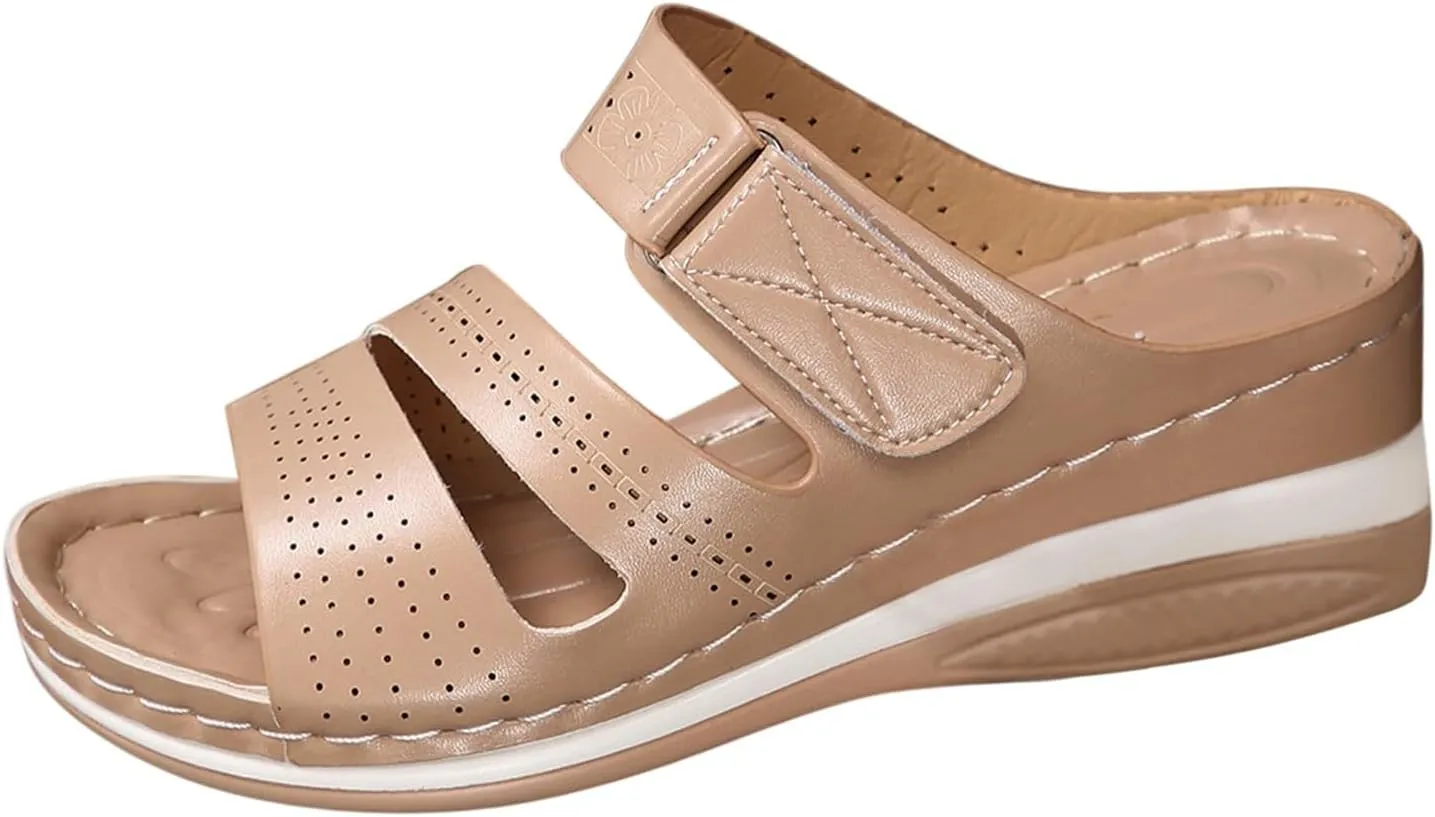 Women's Sandals and Slippers Summer Retro Ethnic Style Adjustable Wedge Heel Casual Womens Slippers Outdoor Sole