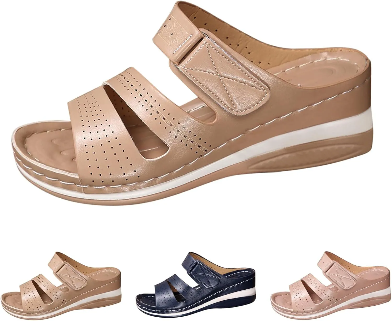 Women's Sandals and Slippers Summer Retro Ethnic Style Adjustable Wedge Heel Casual Womens Slippers Outdoor Sole