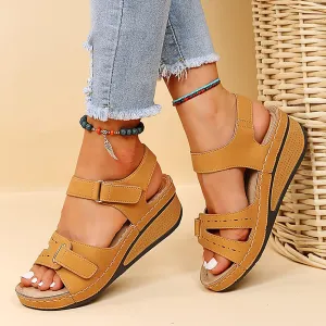Womens Sandals with Back Strapp 2025 with Arch Support Slip-on Flat Walking Orthopedic Shoes Wedge Sandals for Women Comfort Indoor Outdoor Flat Dressy