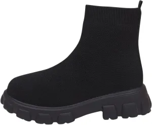 Women's Thick Bottom Boots Ankle Boots Thick Soles Round Toe Non Slip Solid Color Fly Woven Mesh Womens Flat Boots Short