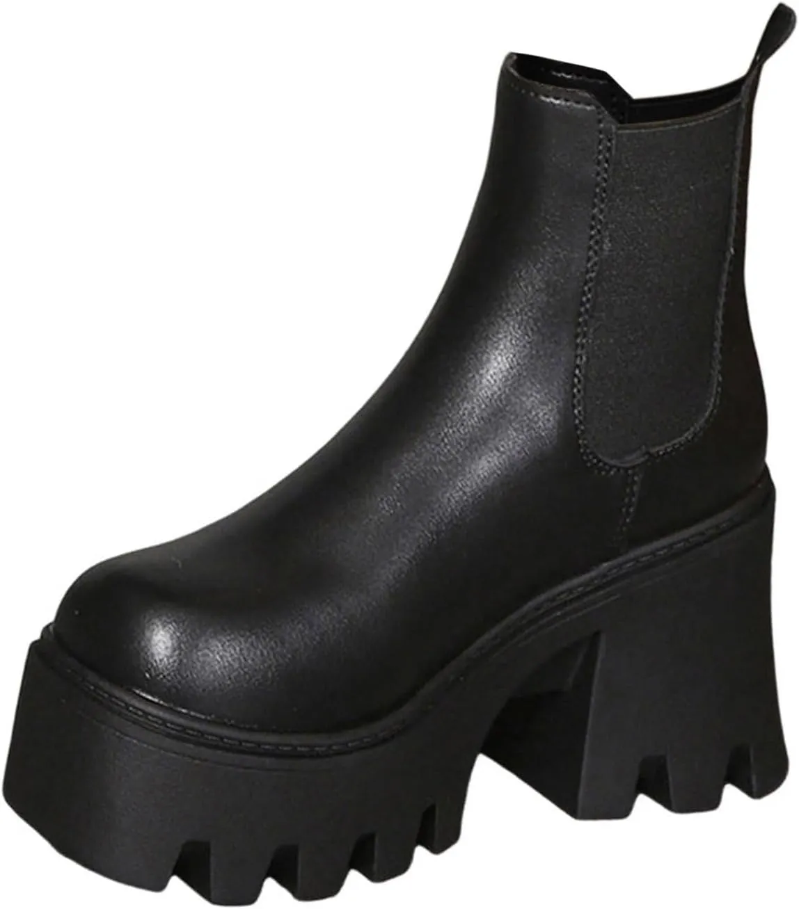 Women's Walking Boots Solid Leather Face Thick High Heel Thick Sole Short Boots Lug Sole Flat Heel Wide Width
