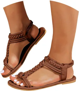 Womens Wide Width Sandals With Arch Support, 2025 Summer Casual Round Toe Open Toe Bohemian Tan Sandals for Women Dressy Casual Comfortable Summer Backless Mules Adjustable Slide Walking Shoes