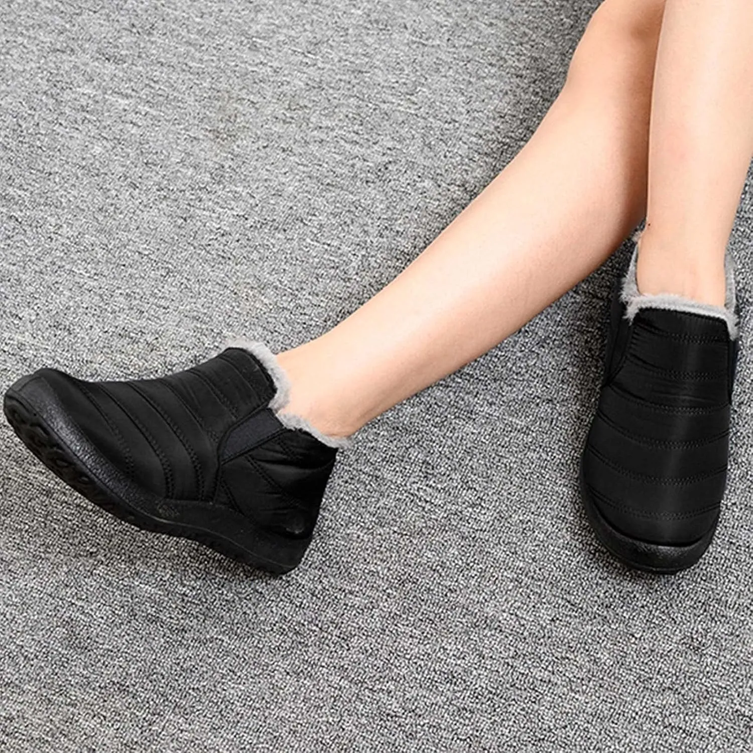 Women's Wide Width Waterproof Ankle Snow Boots - Warm Fur Lined, Walking Boots