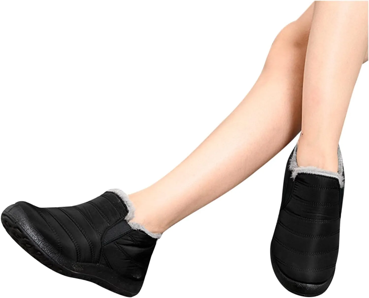 Women's Wide Width Waterproof Ankle Snow Boots - Warm Fur Lined, Walking Boots