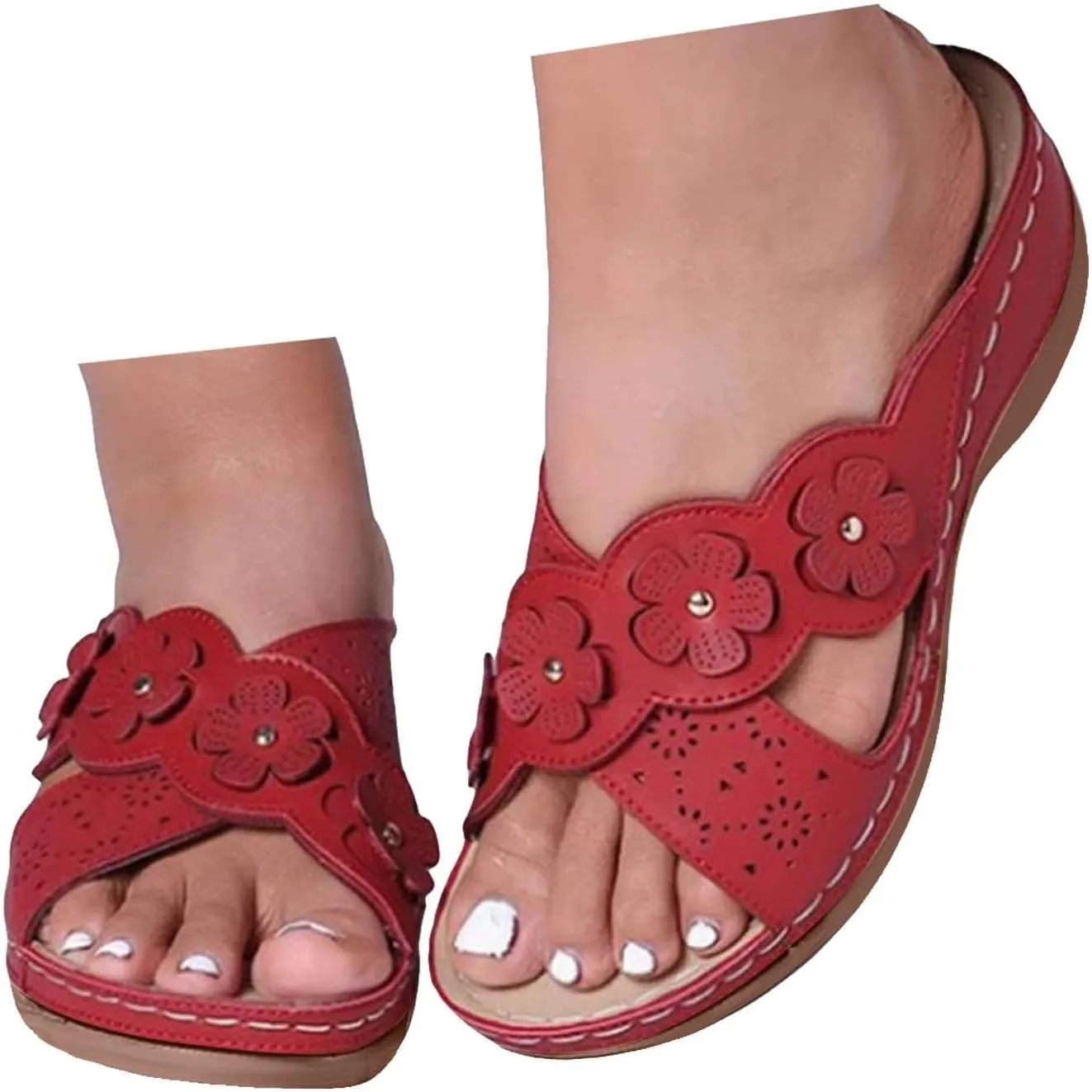 ZSpzx Orthopedic Sandals for Women Dressy Summer 2025 Comfortable Hollow Flower Slippers Womens Arch Support Casual Boho Walking Indoor Outdoor Shoes Sandalias OrtopDicas Para Mujer