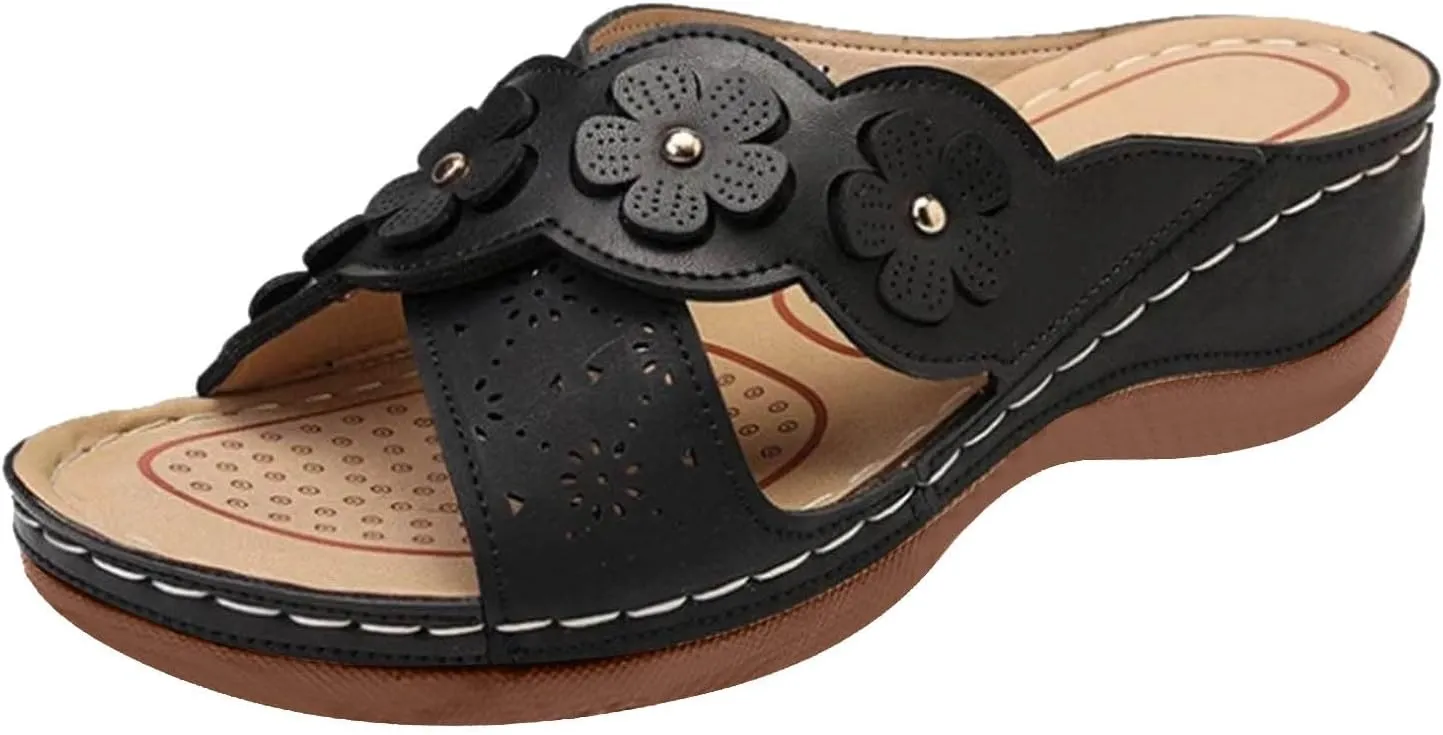 ZSpzx Orthopedic Sandals for Women Dressy Summer 2025 Comfortable Women's Hollow Flower Slippers Womens Sandals Arch Support Casual Sandals Boho Walking Shoes Sandalias OrtopDicas Para Mujer