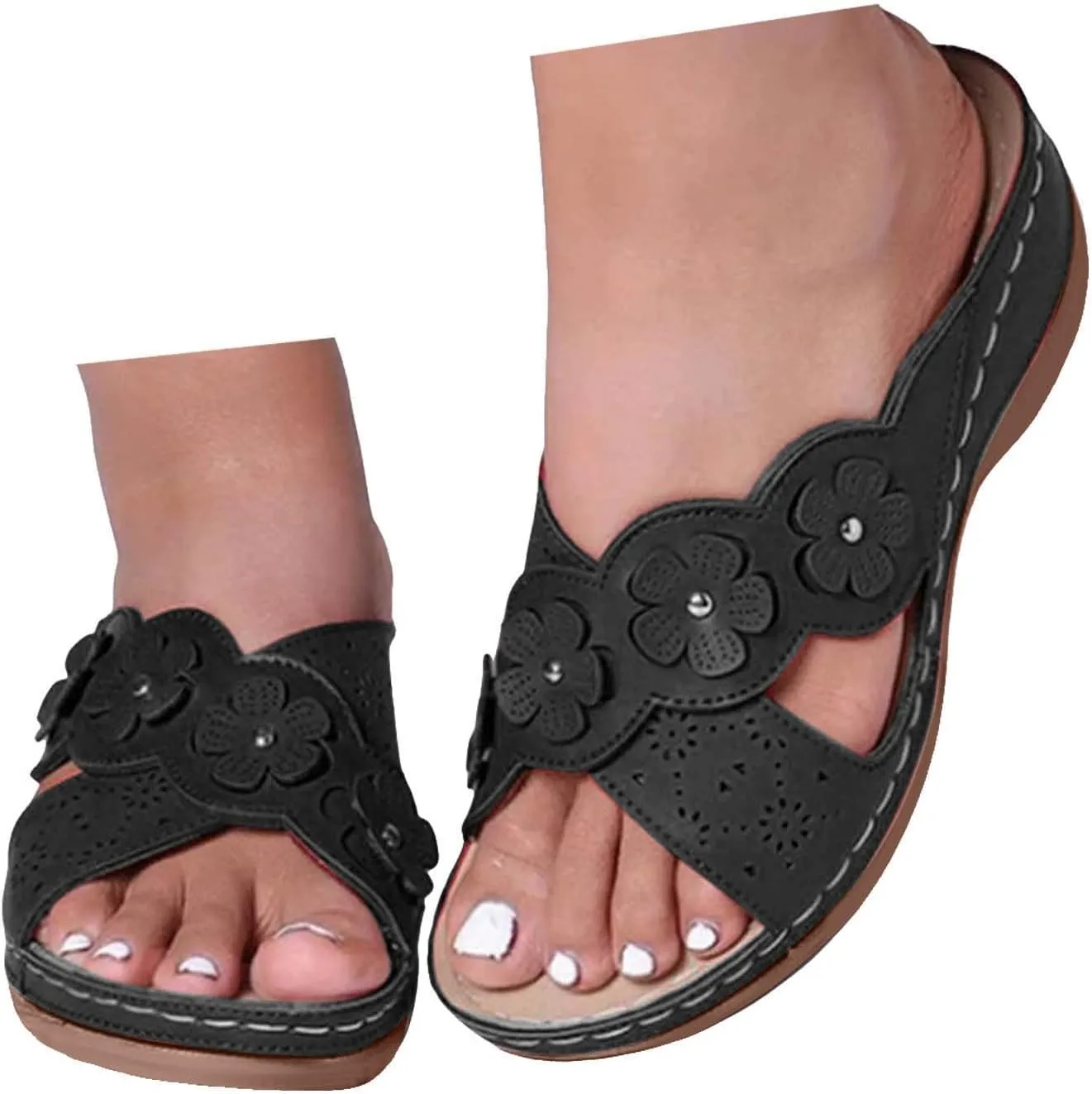 ZSpzx Orthopedic Sandals for Women Dressy Summer 2025 Comfortable Women's Hollow Flower Slippers Womens Sandals Arch Support Casual Sandals Boho Walking Shoes Sandalias OrtopDicas Para Mujer