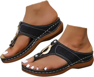 ZSpzx Orthopedic Sandals for Women,2025 Arch Support Wedge Flip Flops Slide Dressy Summer Walking Metal Plantar Fasciitis Comfortable Casual Cushion Beach Shoes Travel