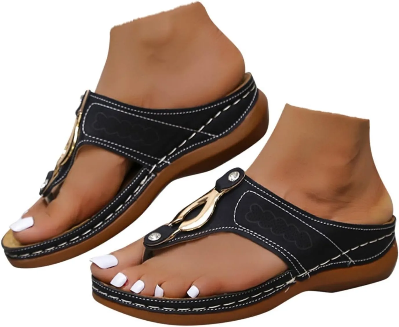 ZSpzx Orthopedic Sandals for Women,2025 Arch Support Wedge Flip Flops Slide Dressy Summer Walking Metal Plantar Fasciitis Comfortable Casual Cushion Beach Shoes Travel