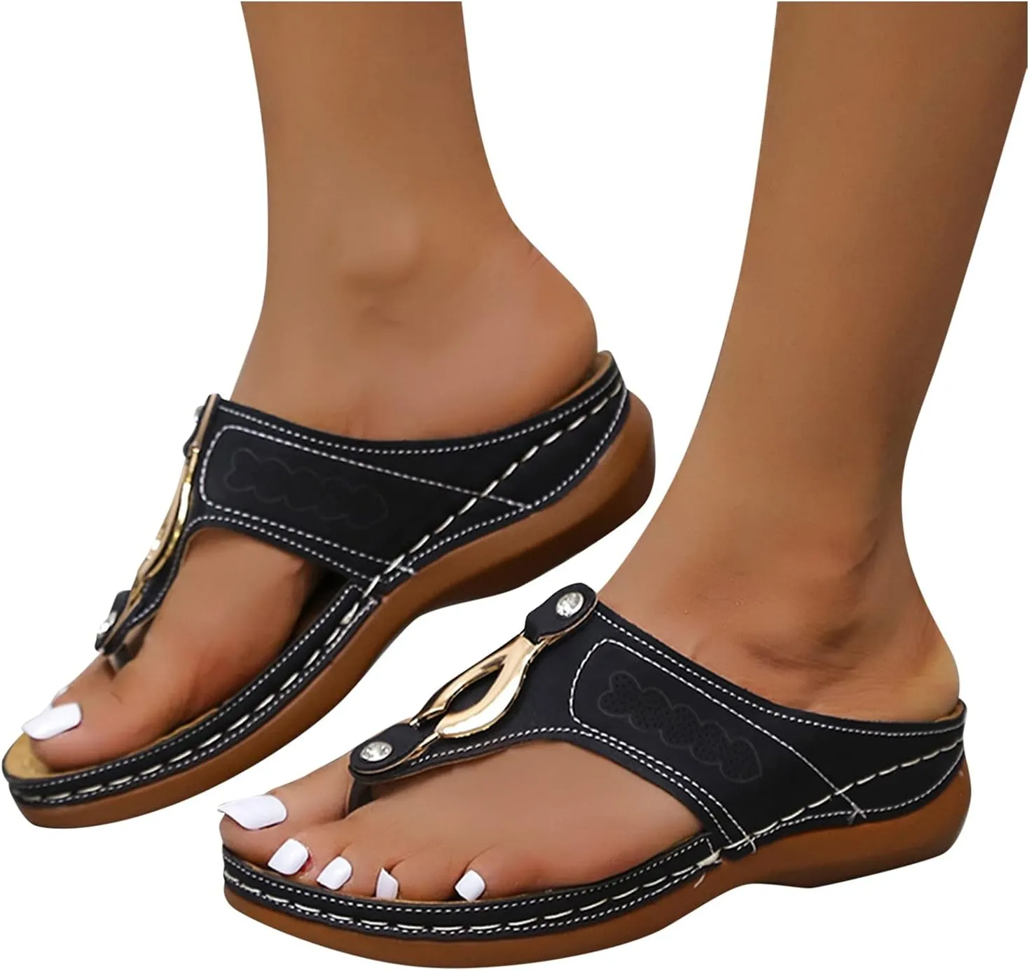 ZSpzx Orthopedic Sandals for Women,2025 Arch Support Wedge Flip Flops Slide Dressy Summer Walking Metal Plantar Fasciitis Comfortable Casual Cushion Beach Shoes Travel