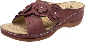 ZSpzx Orthopedic Sandals for Women,Women's Hollow Flower Slippers Dressy Summer 2025 Womens Summer Comfortable Sandals Arch Support Casual Wedge Sandals Boho Walking Shoes Flip Flops