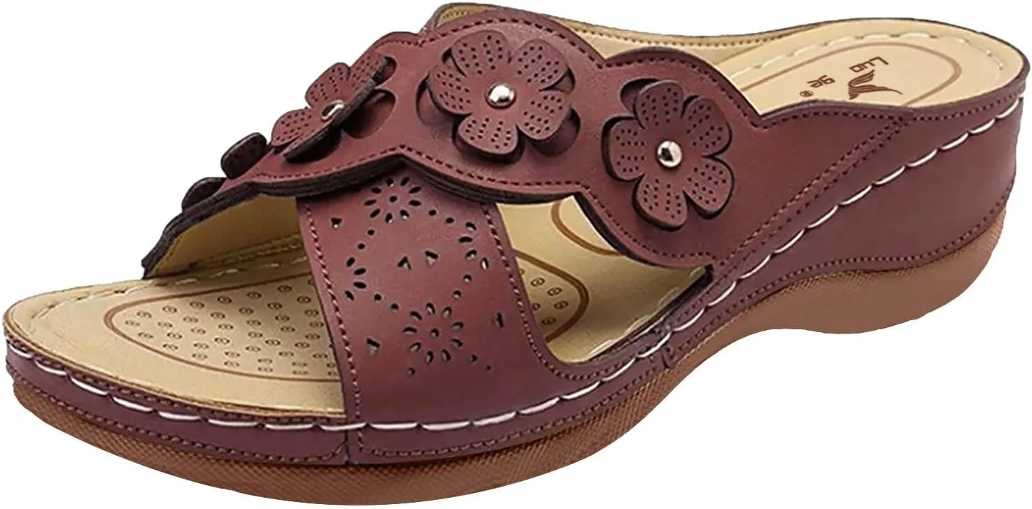 ZSpzx Orthopedic Sandals for Women,Women's Hollow Flower Slippers Dressy Summer 2025 Womens Summer Comfortable Sandals Arch Support Casual Wedge Sandals Boho Walking Shoes Flip Flops