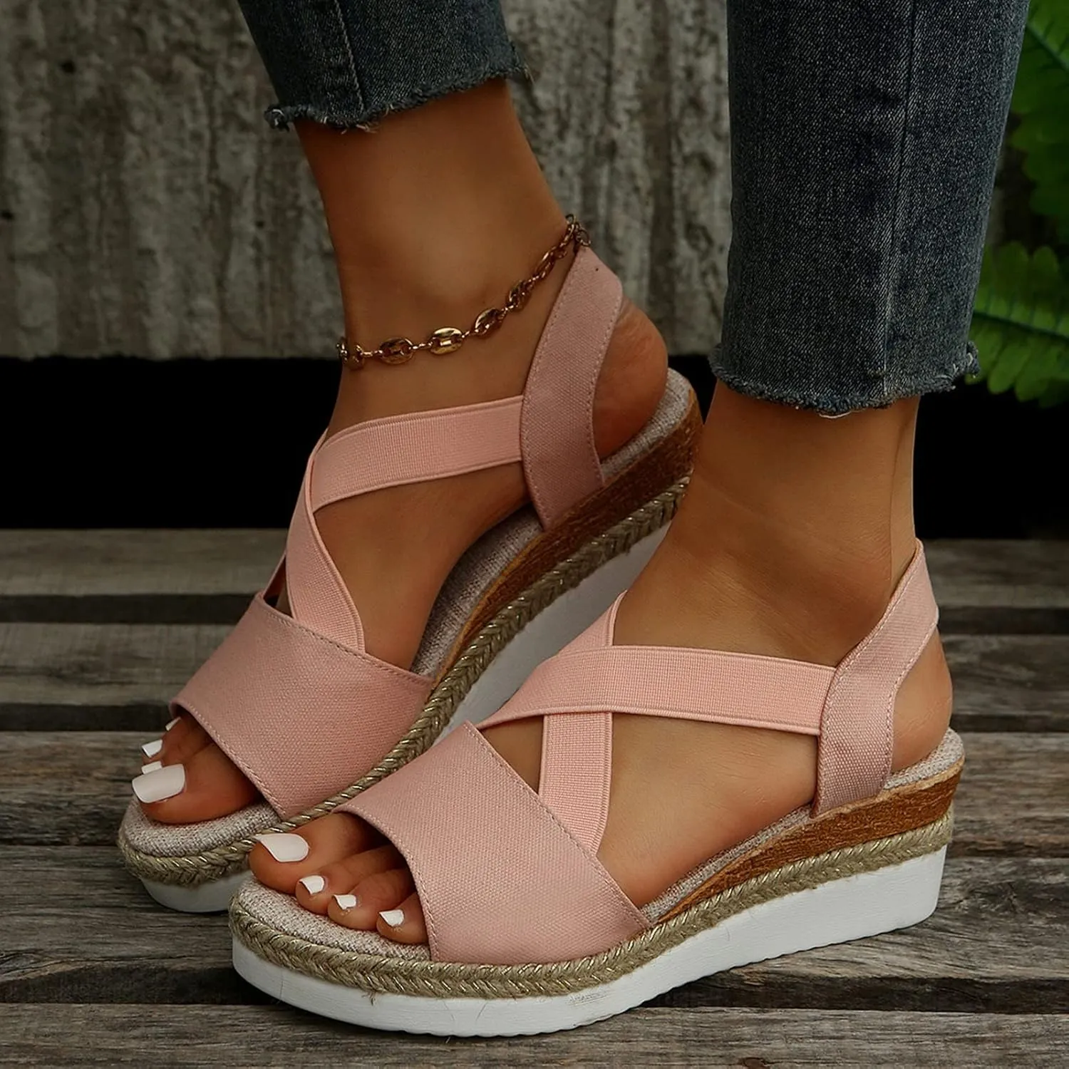 ZSpzx Orthopedic Wedge Sandals for Women,Platform Espadrilles Open Toe Wedges Sandals Dressy Summer 2025 Comfortable Ankle Strap Slip On Casual Walking Beach Shoes Sandalias OrtopDicas Para Mujer