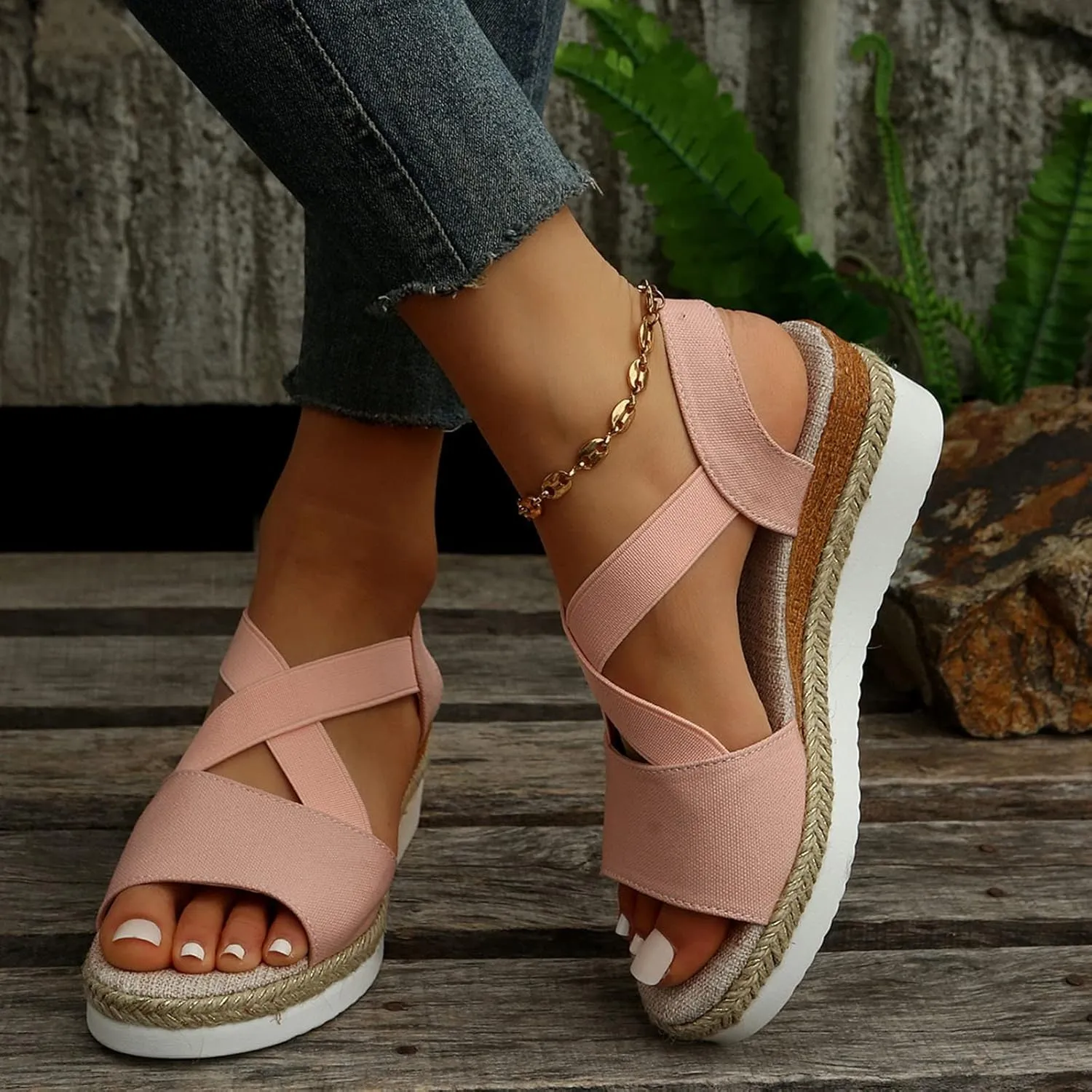 ZSpzx Orthopedic Wedge Sandals for Women,Platform Espadrilles Open Toe Wedges Sandals Dressy Summer 2025 Comfortable Ankle Strap Slip On Casual Walking Beach Shoes Sandalias OrtopDicas Para Mujer