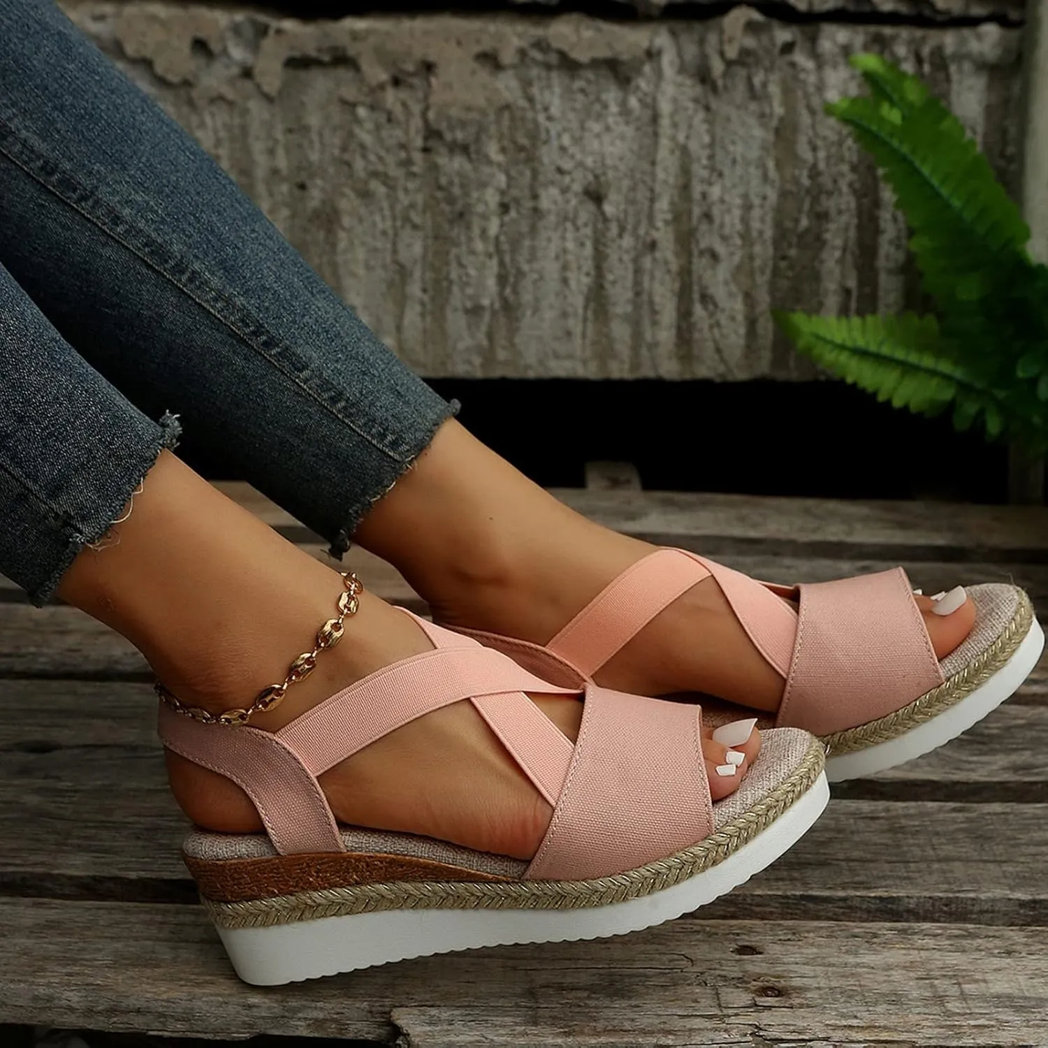 ZSpzx Orthopedic Wedge Sandals for Women,Platform Espadrilles Open Toe Wedges Sandals Dressy Summer 2025 Comfortable Ankle Strap Slip On Casual Walking Beach Shoes Sandalias OrtopDicas Para Mujer