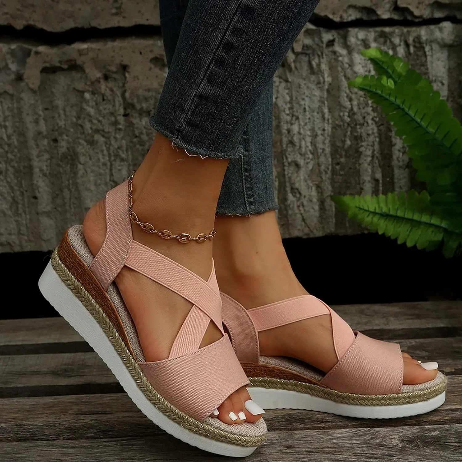 ZSpzx Orthopedic Wedge Sandals for Women,Platform Espadrilles Open Toe Wedges Sandals Dressy Summer 2025 Comfortable Ankle Strap Slip On Casual Walking Beach Shoes Sandalias OrtopDicas Para Mujer