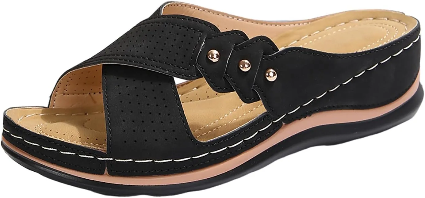 ZSpzx Wedge Sandals For Women 2025 Orthopedic Flip Flops Comfortable Cushion Dressy Summer Women's Slide Casual Bunion Womens Foot Plantar Fasciitis Beach Walking Shoes for Daily Wear