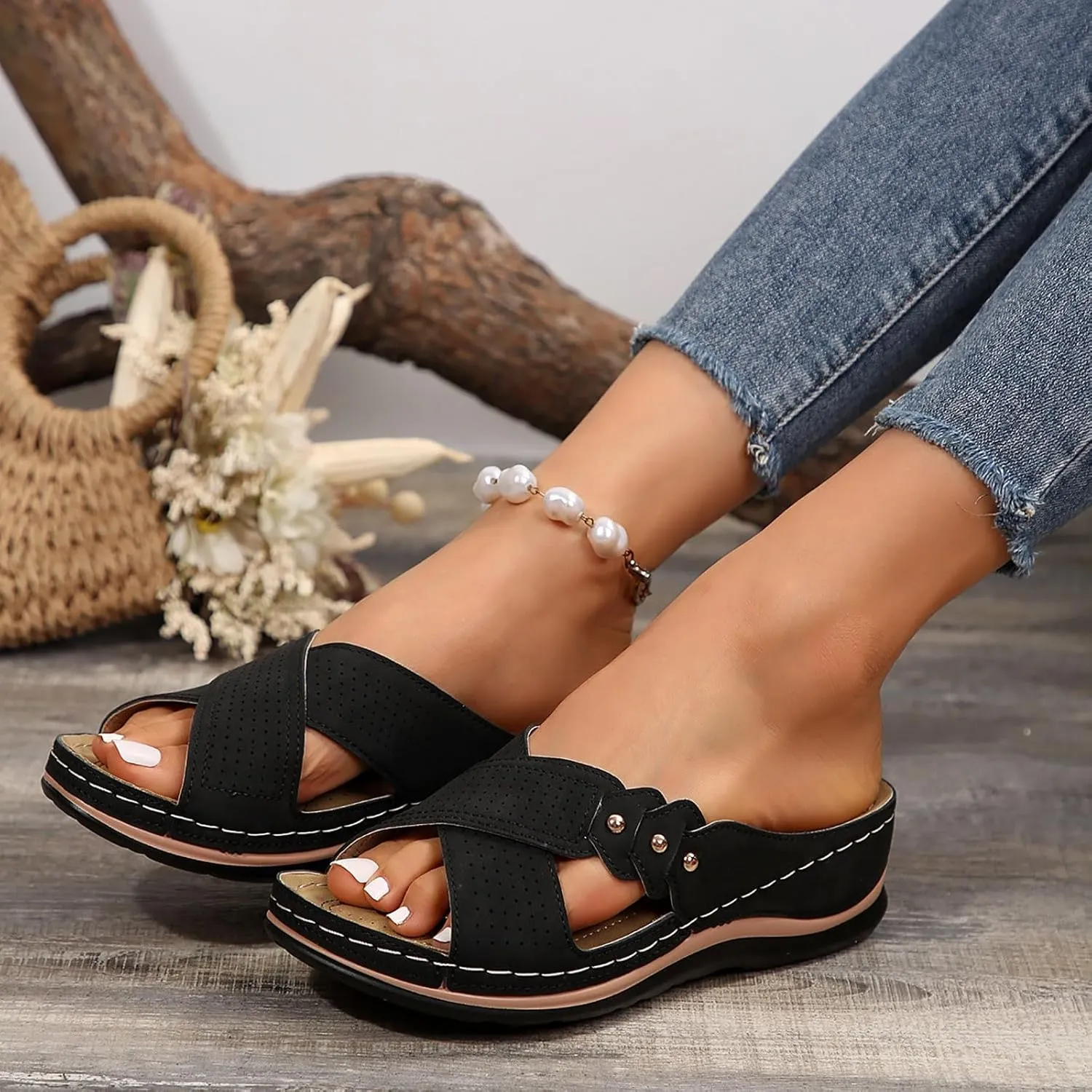 ZSpzx Wedge Sandals For Women 2025 Orthopedic Flip Flops Comfortable Cushion Dressy Summer Women's Slide Casual Bunion Womens Foot Plantar Fasciitis Beach Walking Shoes for Daily Wear