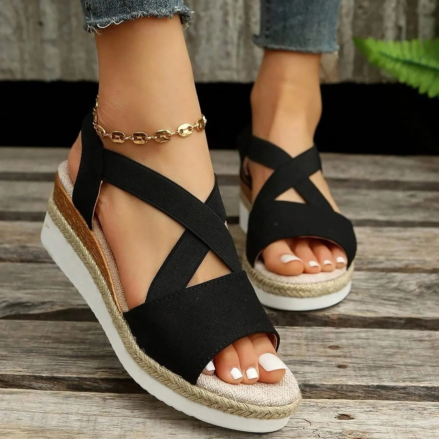 ZSpzx Wedge Sandals for Women Dressy Summer,Platform Wedges Womens Espadrilles Open Toe Sandals Comfortable Dressy Ankle Strap Slip On Sandals Orthopedic Sandals Casual Walking Beach Shoes