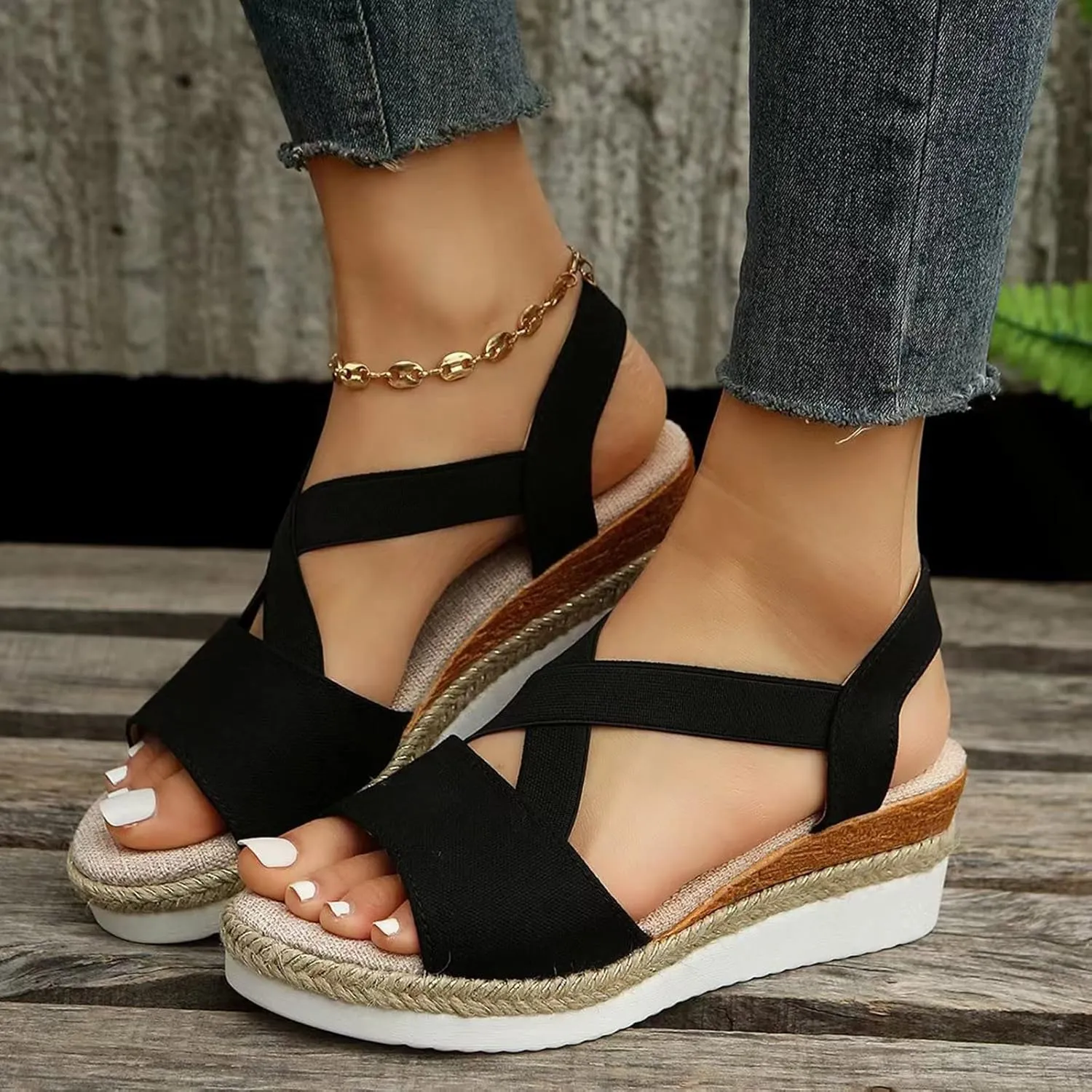ZSpzx Wedge Sandals for Women Dressy Summer,Platform Wedges Womens Espadrilles Open Toe Sandals Comfortable Dressy Ankle Strap Slip On Sandals Orthopedic Sandals Casual Walking Beach Shoes
