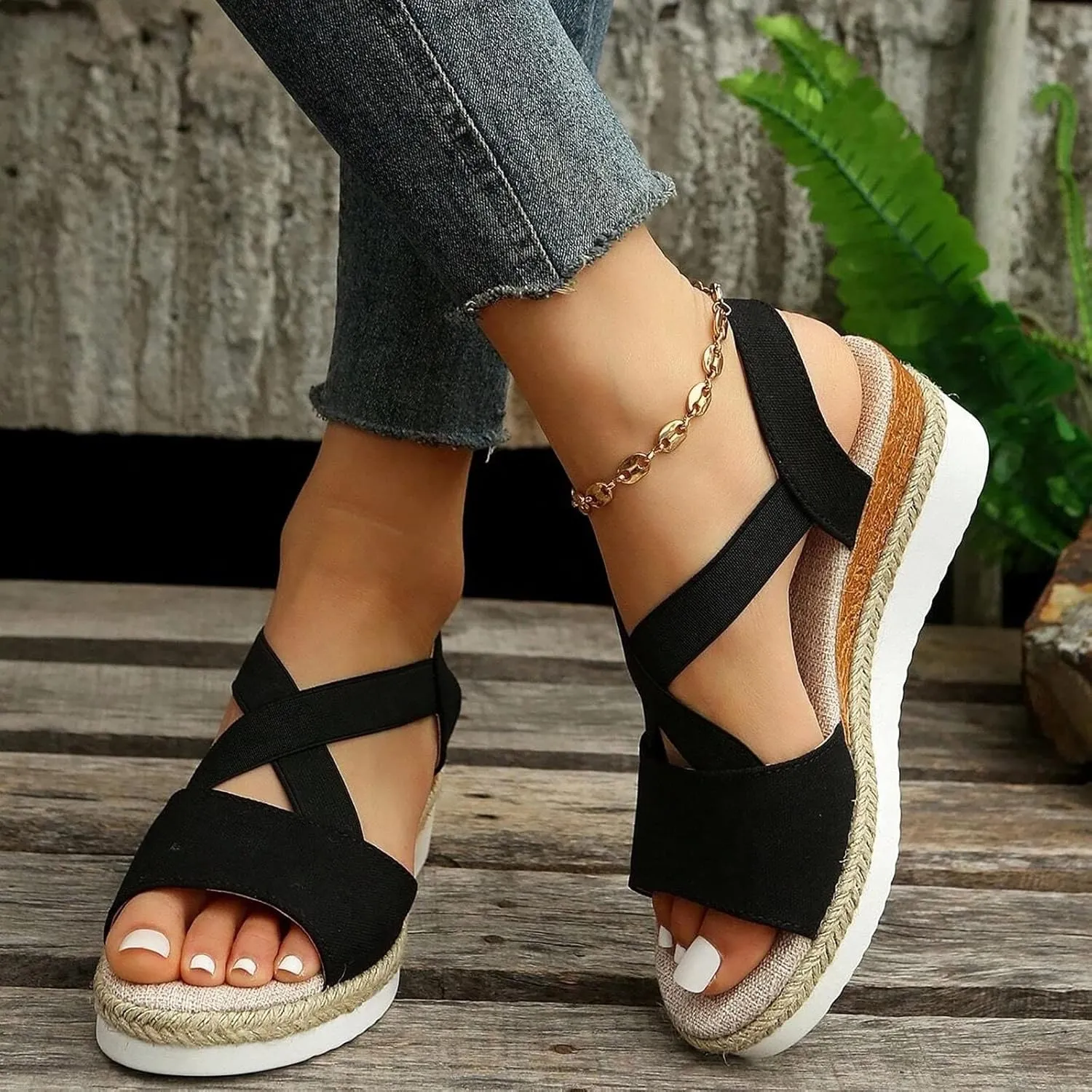 ZSpzx Wedge Sandals for Women Dressy Summer,Platform Wedges Womens Espadrilles Open Toe Sandals Comfortable Dressy Ankle Strap Slip On Sandals Orthopedic Sandals Casual Walking Beach Shoes