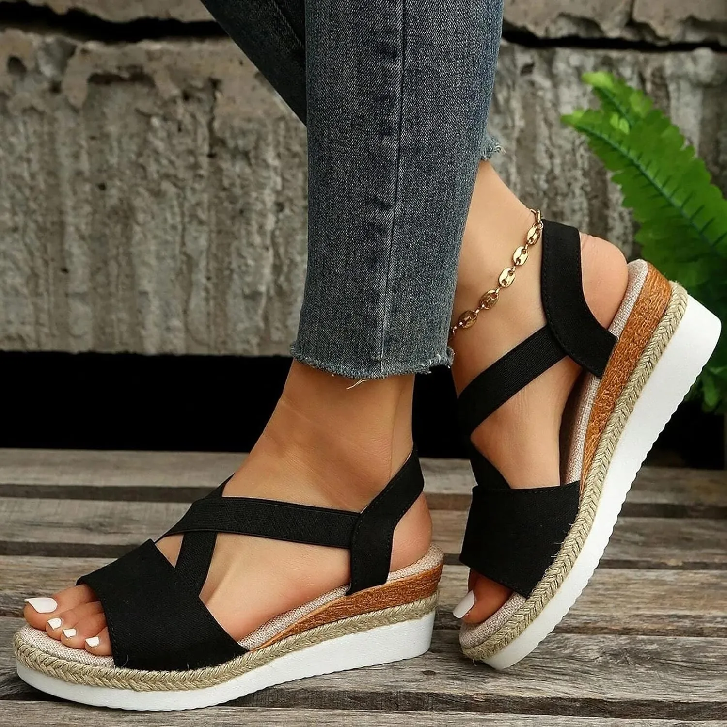 ZSpzx Wedge Sandals for Women Dressy Summer,Platform Wedges Womens Espadrilles Open Toe Sandals Comfortable Dressy Ankle Strap Slip On Sandals Orthopedic Sandals Casual Walking Beach Shoes