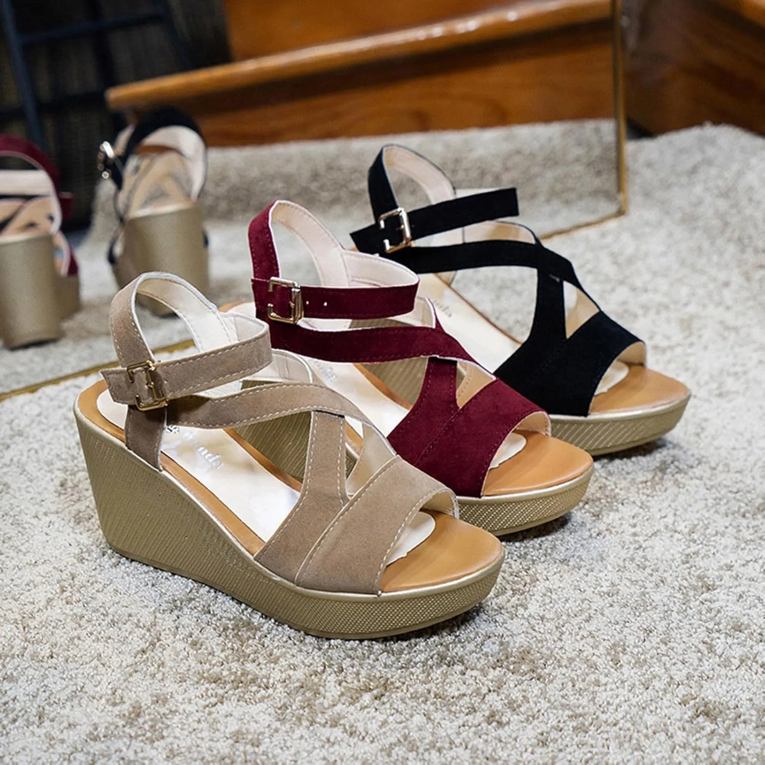ZSpzx Wedge Sandals For Women Platform Wedges Heels Women's Open Toe Ankle Strap Summer Shoes Straps Comfort Slingback Dress Comfortable Dressy Orthopedic Low Heel Retro Sandal for Daily Wear