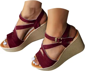 ZSpzx Wedge Sandals For Women Platform Wedges Heels Women's Open Toe Ankle Strap Summer Shoes Straps Comfort Slingback Dress Comfortable Dressy Orthopedic Low Heel Retro Sandal for Daily Wear